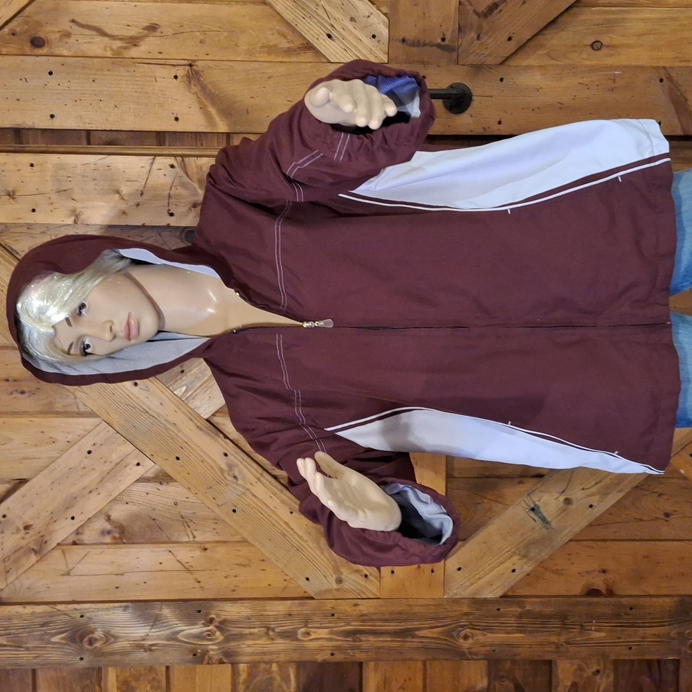 Maroon and White Hooded Jacket